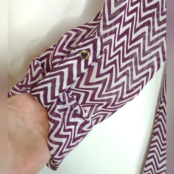 Dress Barn Roll-tab Striped Layered Tunic Blouse Purple and White size Small - Picture 8 of 16